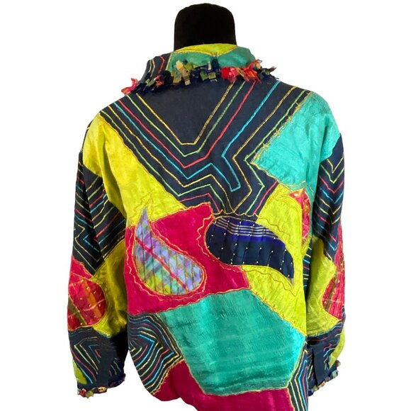 Vintage Anage Patchwork Jacket 2X - 80% Cotton 20% Silk‎ - Picture 2 of 6